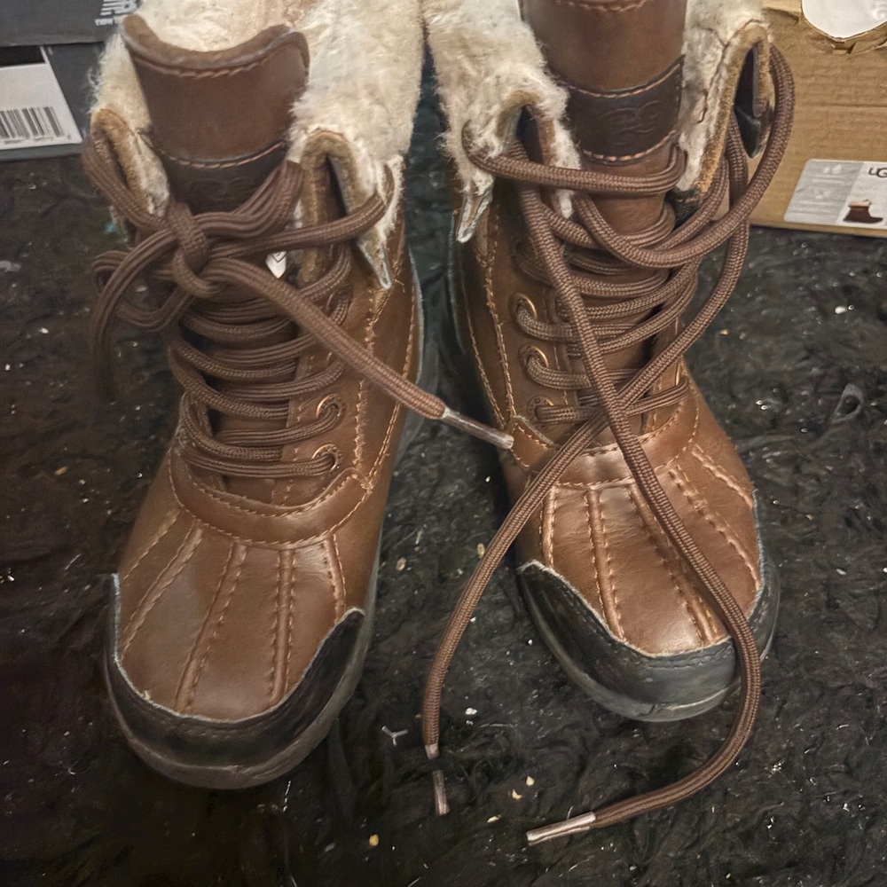 UGG Brown Leather-Look Lace-Up Boot